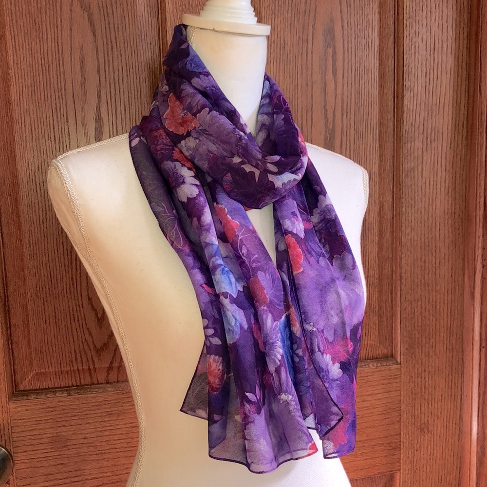 NEW LISTING! Vintage Silk Floral Scarf - Picture 2 of 5